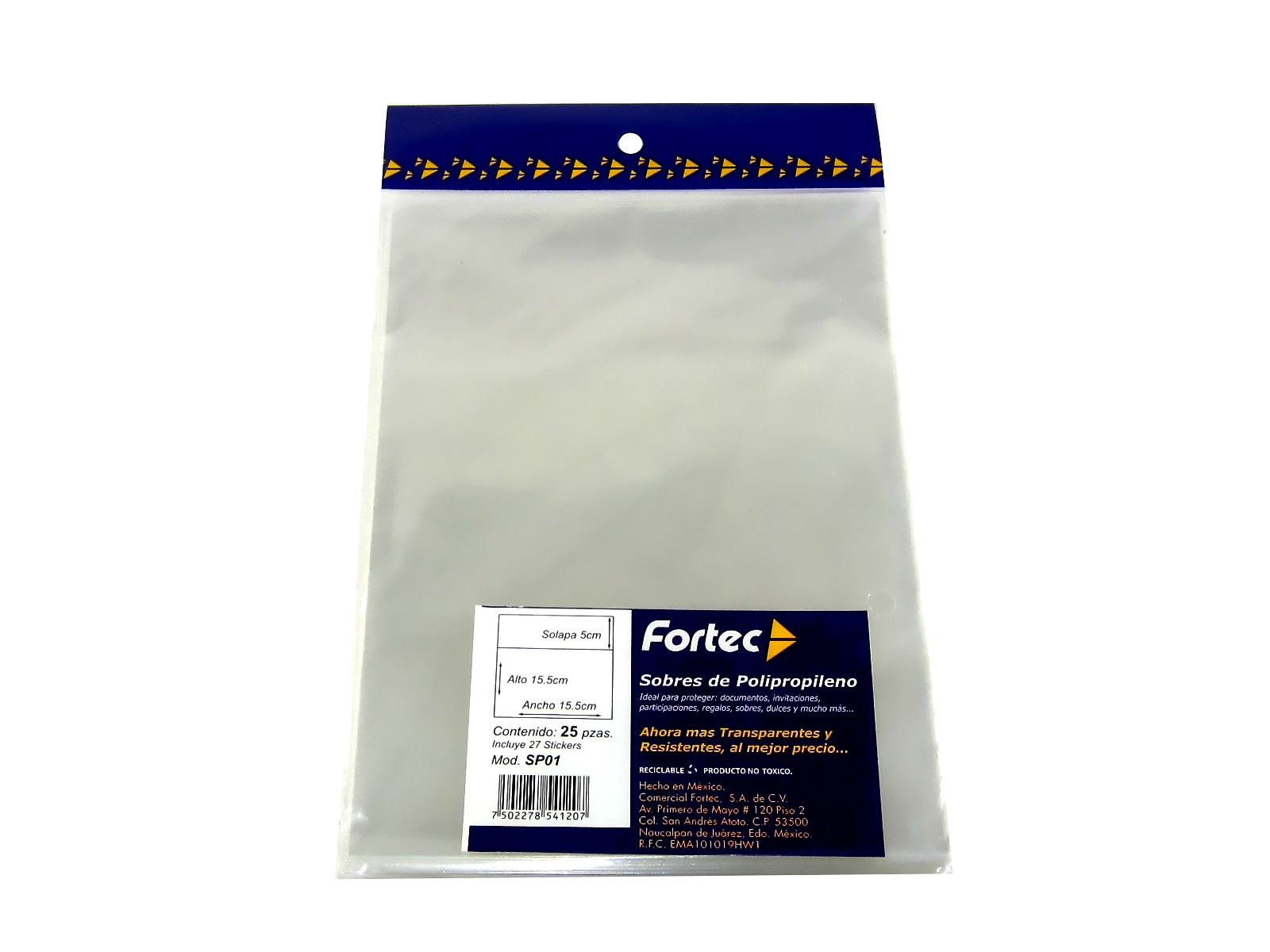 SOBRE TRANSPARENTE 15.5 X 15.5 PAQ C/25 SP01 FORTEC         