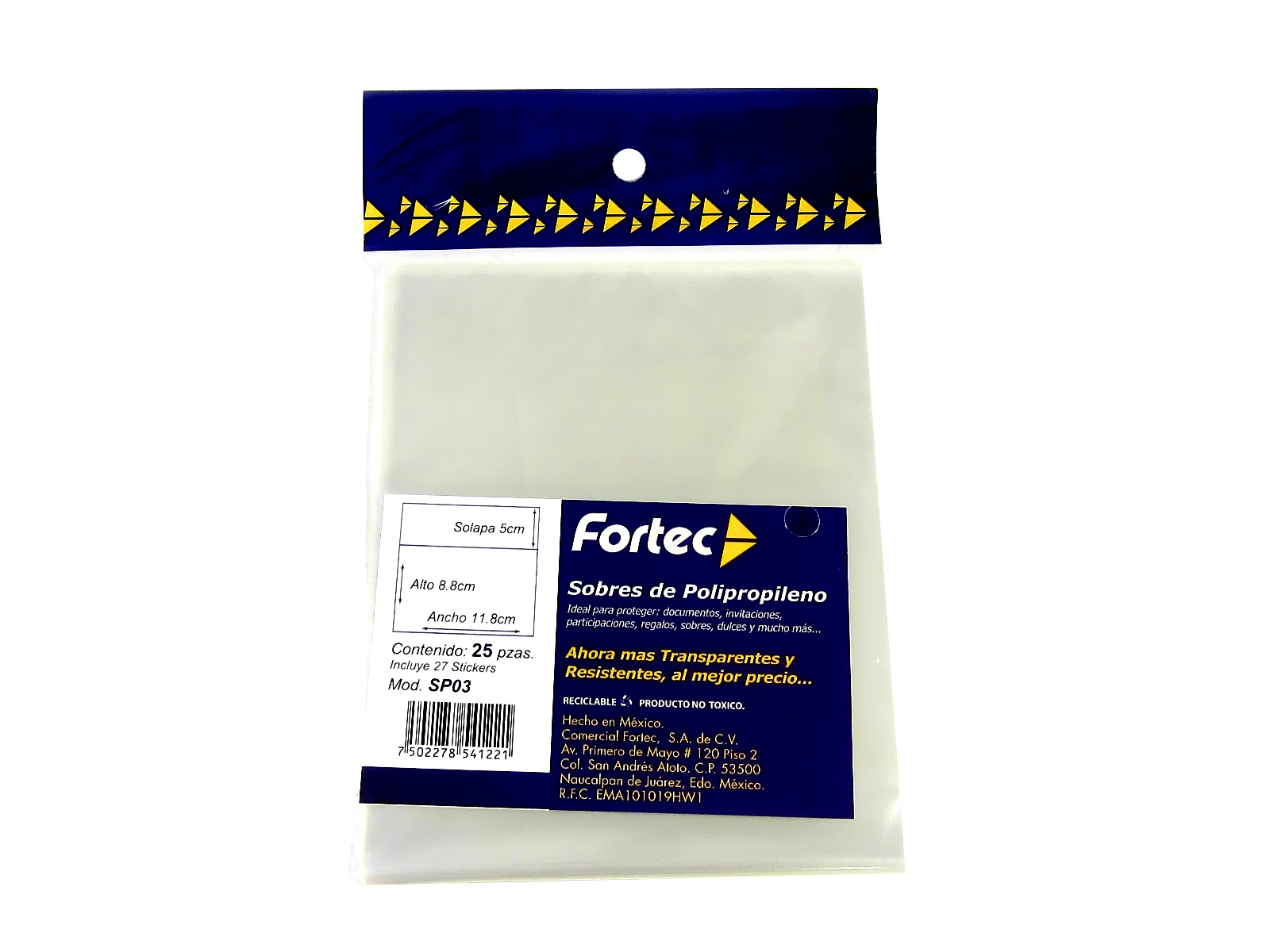 SOBRE TRANSPARENTE 11.8 X 8.8 PAQ C/25 SP03 FORTEC          