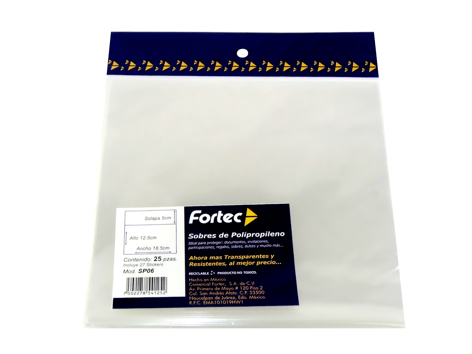 SOBRE TRANSPARENTE 18.5 X 12.5 PAQ C/25 SP06 FORTEC         
