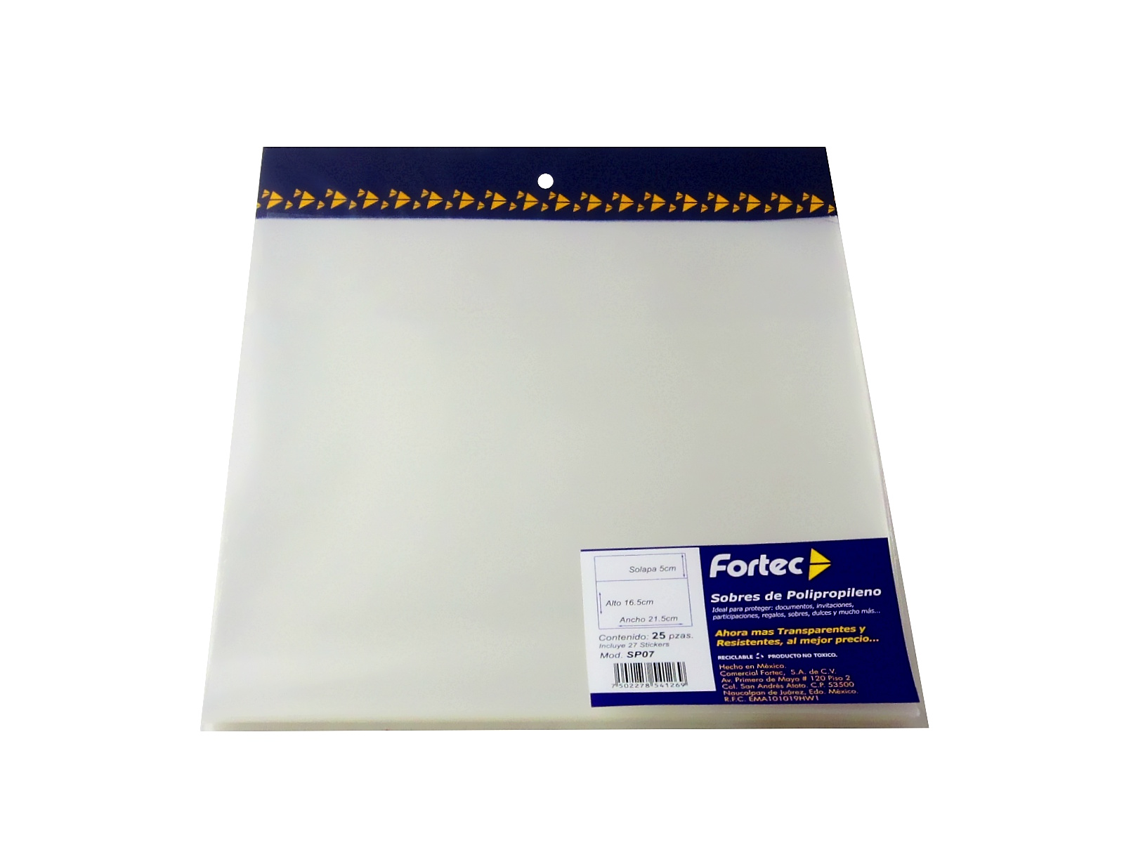 SOBRE TRANSPARENTE 21.5 X 16.5 PAQ C/25 SP07 FORTEC         