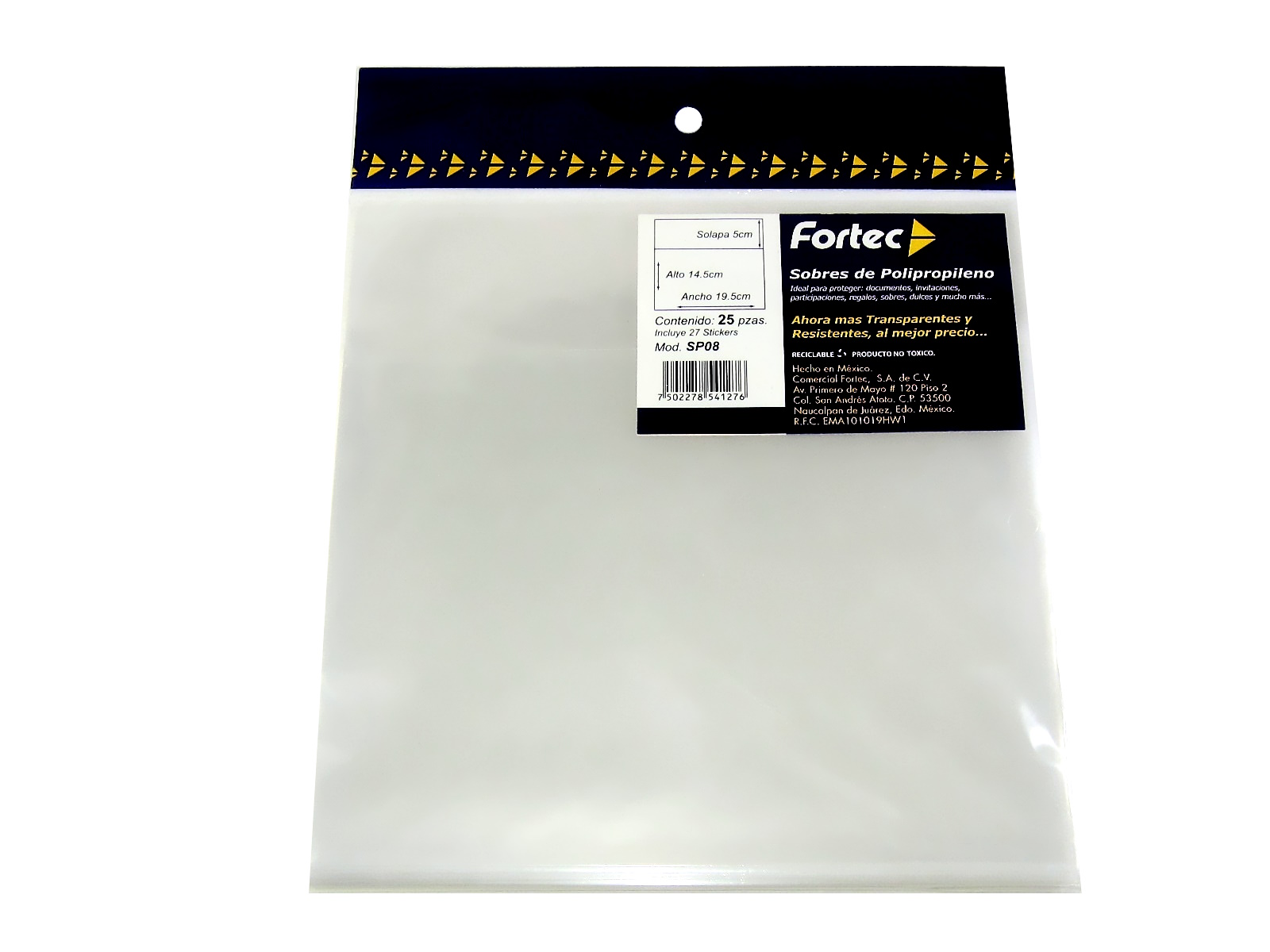 SOBRE TRANSPARENTE 19.5 X 14.5 PAQ C/25 SP08 FORTEC         