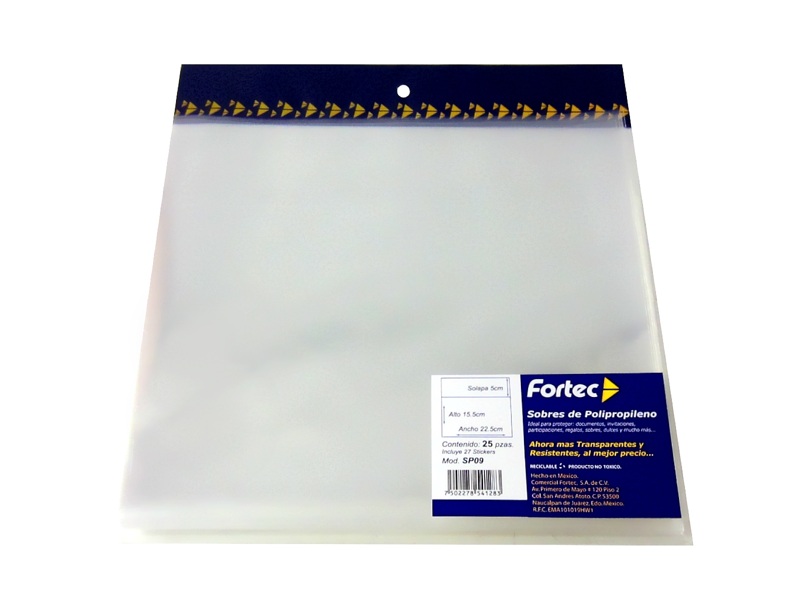 SOBRE TRANSPARENTE 22.5 X 15.5 PAQ C/25 SP09 FORTEC         
