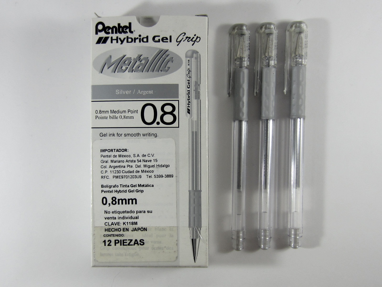 BOLIGRAFO HYBRID GEL GRIP PLATA 0.8MM K118Z PENTEL          