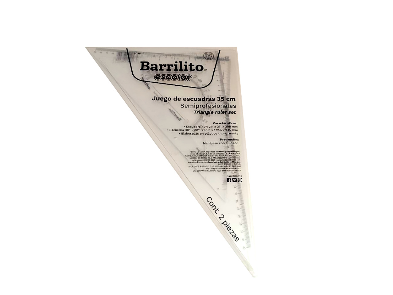 JUEGO ESCUADRA SEMI-PROFESIONAL 2036JE 29.5X21 CMS BARRILITO