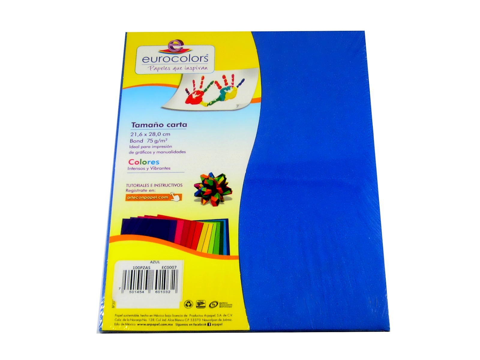 PAPEL EUROCOLORS AZUL CARTA C/100 HJS EC0007                