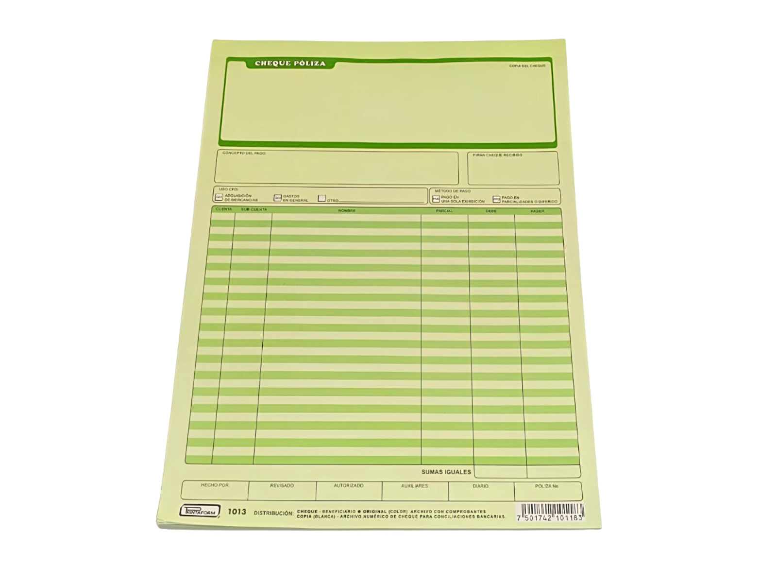 BLOCK PRINTAFORM B-1013 CHEQUE POLIZA C/25 JGOS.            