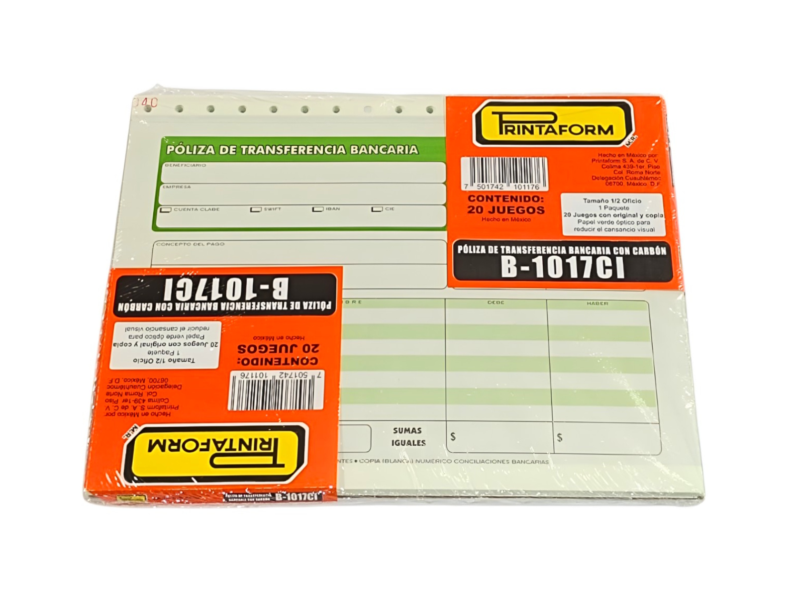 BLOCK PRINTAFORM B-1017CI TRANSFERENCIA BANCARIA C/CARBON   