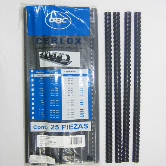 ARILLO PLASTICO CERLOX 5/8 NEGRO GBC C/25                   