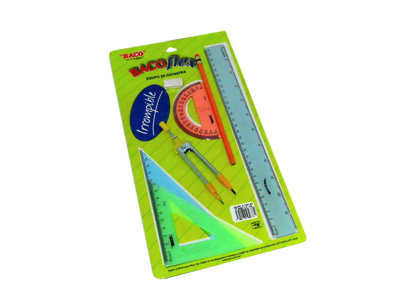 JUEGO DE GEOMETRIA FLEXIBLE 5350 C/COMPAS ESCOLAR  BACOFLEX 