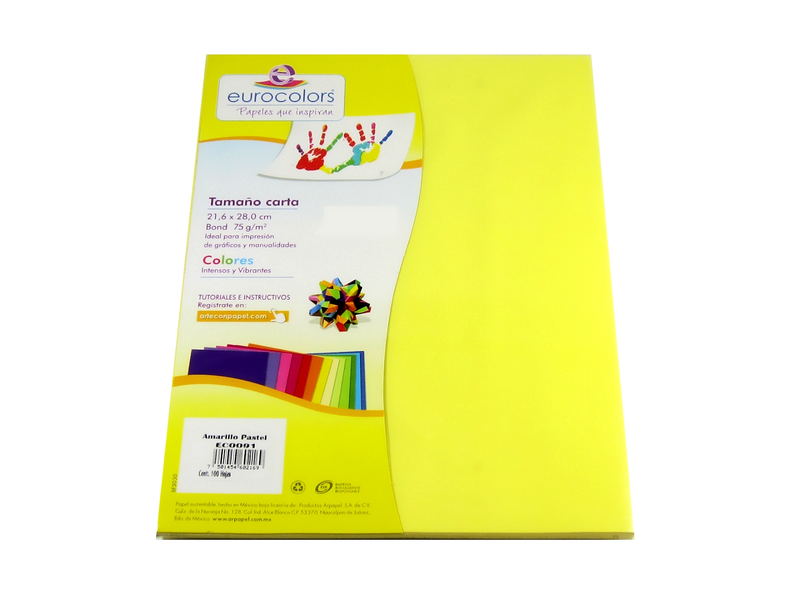 PAPEL EUROCOLORS AMARILLO PASTEL CARTA C/100 HJS. EC0091    