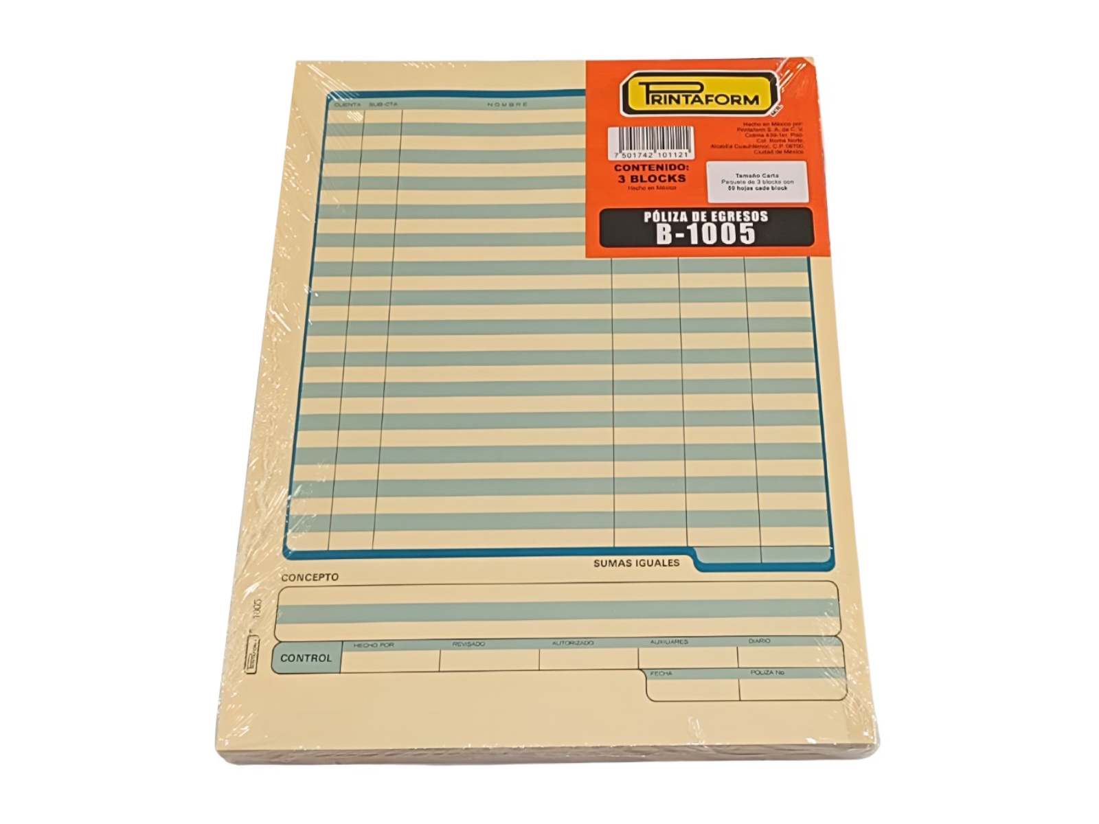 BLOCK PRINTAFORM B-1005 POLIZA DE EGRESOS CTA.C/50 HJS      