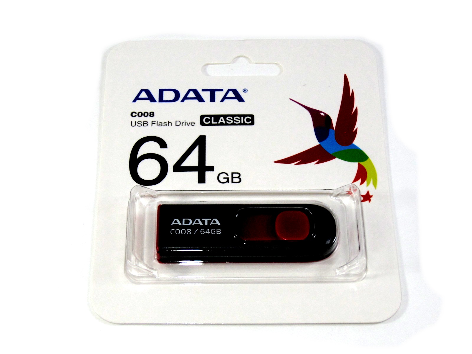 MEMORIA USB ADATA 64GB C008 NEGRA ROJO  AC008-64G-RKD       