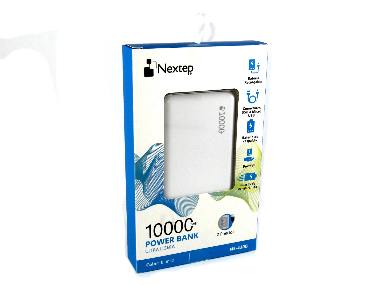 BATERIA POWER BANK ULTRA LIGERA 10000MAH 2 PTOS BCO NE-430B 