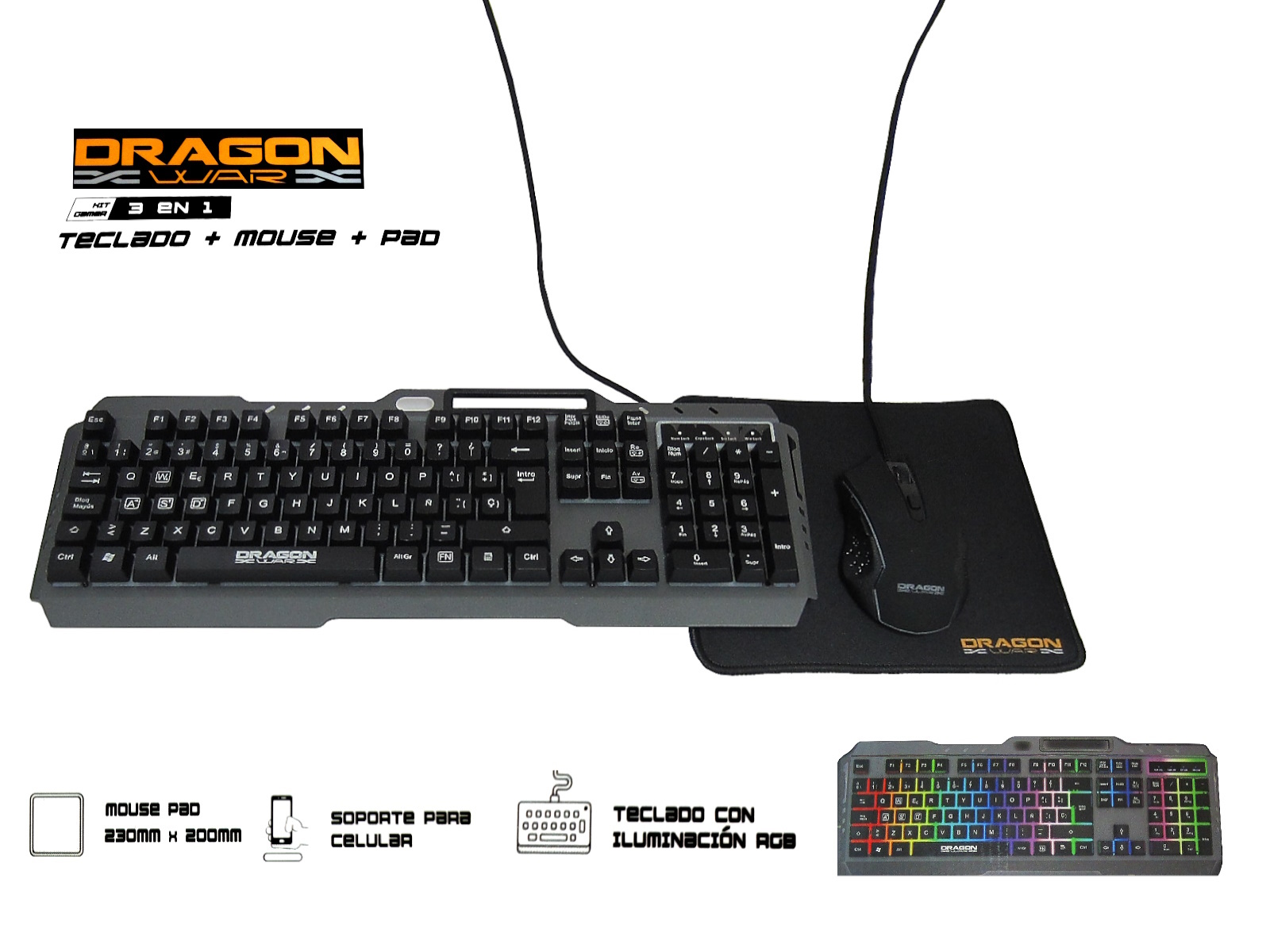 KIT GAMER TECLADO Y MOUSE NEXTEP RGB TAPETE INCLUIDO NE-484K