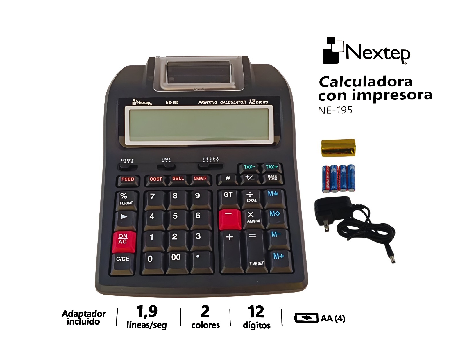CALCULADORA SUMADORA NEXTEP C/IMPRESORA 2 COL 12 DIG. NE-195