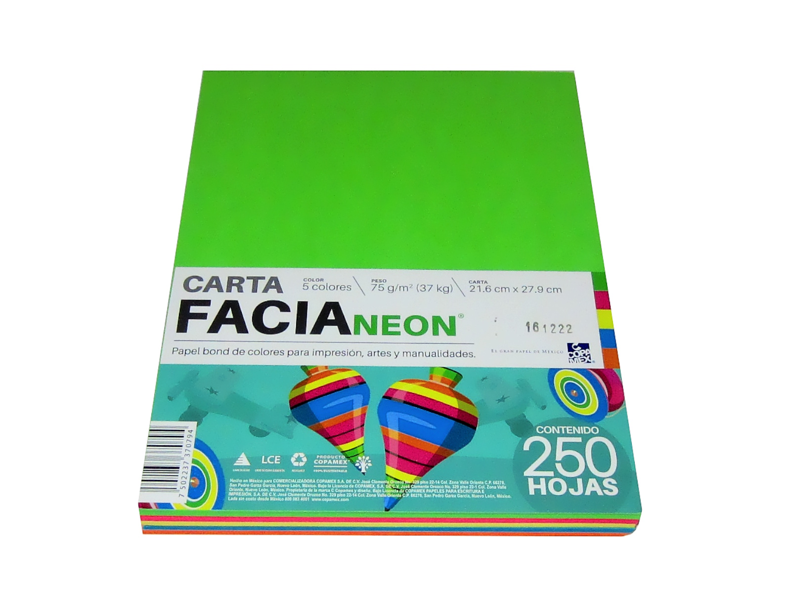 PAPEL FACIA NEON CARTA PAQ C/250                            